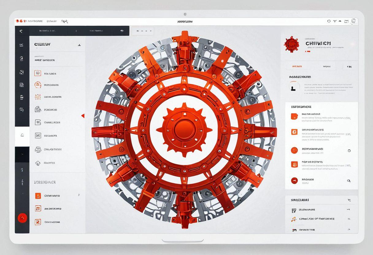 A sleek, modern website interface with elements like code snippets, gears, and tools seamlessly integrated into the design. Highlight a zoom-in effect on a chili pepper icon symbolizing 'Chiliwich,' surrounded by glowing, futuristic visual effects. Emphasize the dynamic optimization and maintenance aspects with vibrant, tech-inspired colors. super-realistic. vibrant colors. white background.