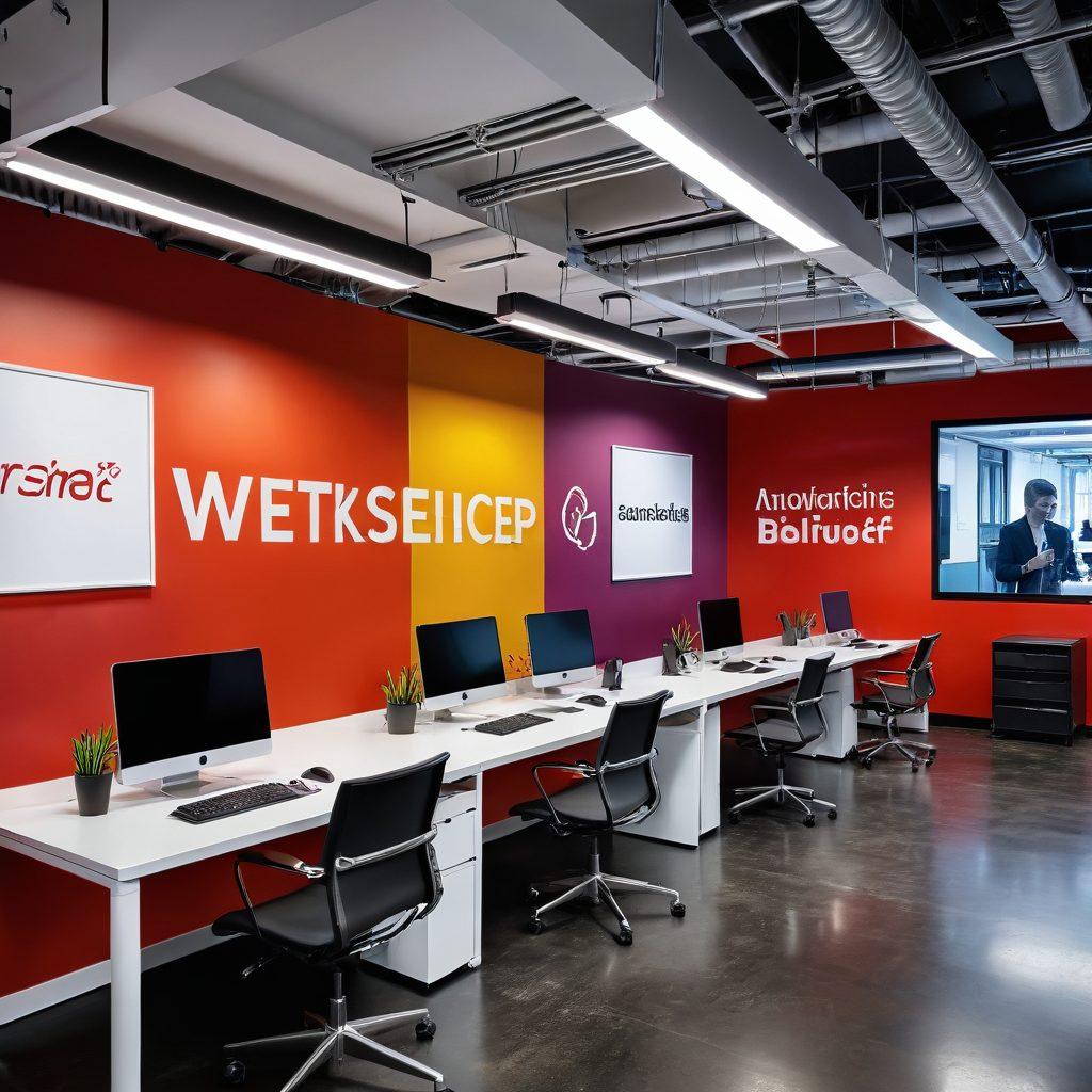 A dynamic, modern office space with diverse teams collaborating on web solutions, highlighted with screens displaying websites, code, and analytics. Add a touch of Chiliwich's unique branding with subtle chili pepper elements. Show a seamless blend of creativity and technology. super-realistic. vibrant colors. modern design.